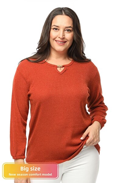 tarzımsüper Large Size Collar Detailed Knitwear Blouse Soft Textured Sleeves with Elastic Comfort Model Stylish Knitwear Sweater