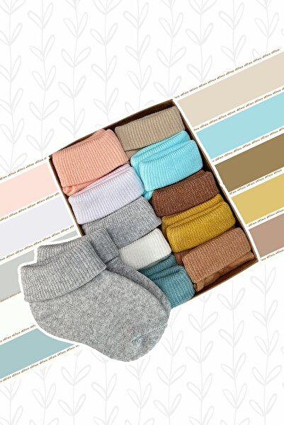 Akface Organic 10-Pack - Anti-Sweat Socket Curly Boxed Boy Girl Newborn Baby Socks 0-18 Months