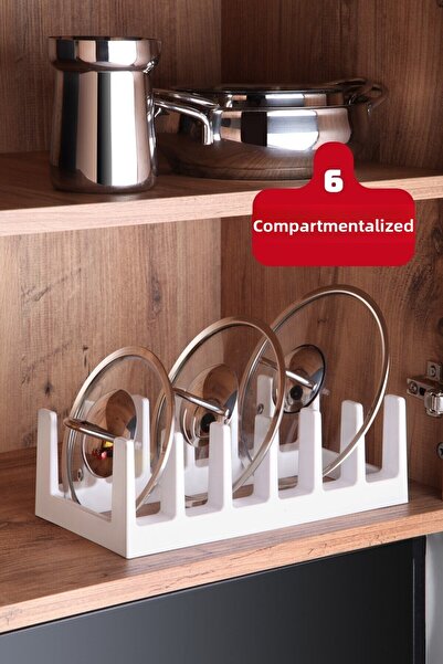 Nandy Home منظم أطباق ومقلاة وغطاء وعاء بلاستيكي متعدد الأغراض باللون الأبيض