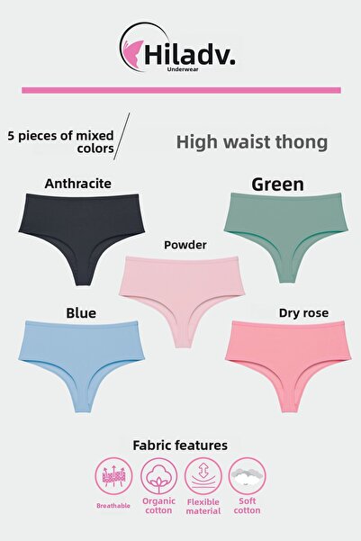 Hilady PACHET DE 5 CHILOȚI MOI TANGA BUMBAC CU TALIE ÎNALTĂ
