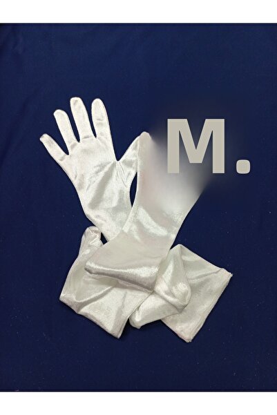 es moda shop قفازات إليزابيث فيلفيت أوبرا بطول الكوع باللون الأبيض