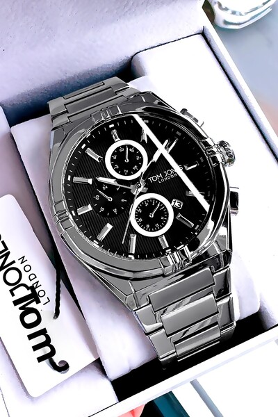 Tom Jones ساعة يد رجالية 3 أتم مقاومة للماء لون فضي سوار فولاذي Dkh2542c4*