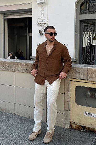 Livio Ferri Cămașă oversize pentru bărbați Napas cu aspect de in