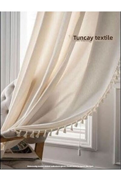 TUNCAY TEKSTİL 100% Natural Cotton - Linen Pompom Curtain