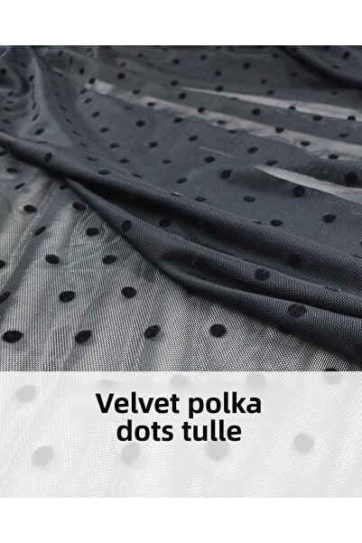 Kumaş Parça Plasă neagră elastică cu puncte - Lățime: 150