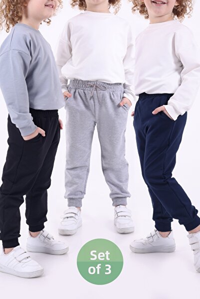 Lovexi مجموعة من 3 بنطال رياضي موسمي بجيبين (أزرق داكن ورمادي أسود)