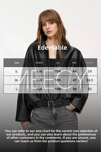 MEECY Νέα σεζόν Faux Oversize Bomber Δερμάτινο μπουφάν