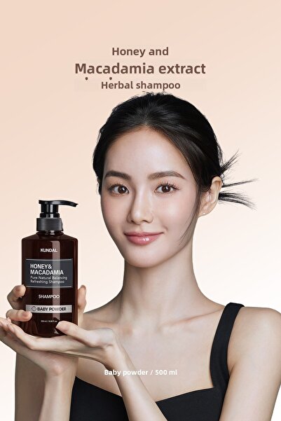 Kundal شامبو كوندال بالعسل والمكاديميا الطبيعي - 500 مل بودرة أطفال، مضاد للتكسر ومغذي