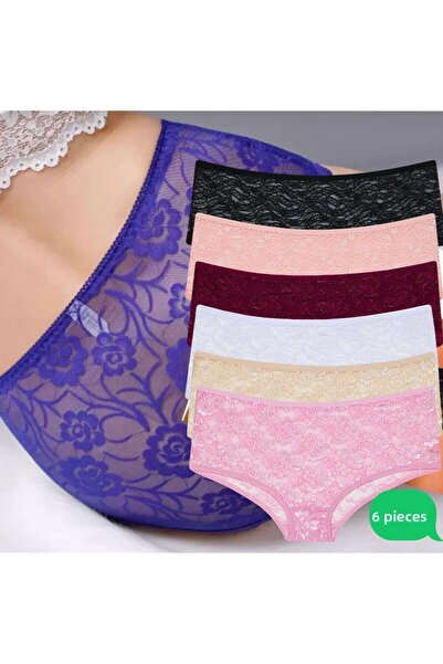 Afrodizyac طقم باتو من الدانتيل الليكرا عالي الخصر مكون من 6 قطع - فائق النعو...