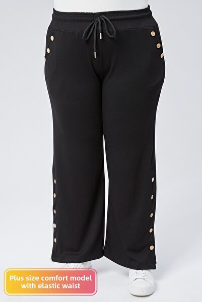 tarzımsüper Pantaloni de sport cu nasturi din țesătură elastică moale, cu talie elastică, model confortabil, cu talie înaltă