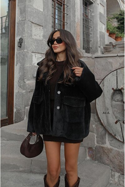 Havoş Black Alpaca Fur Short Coat