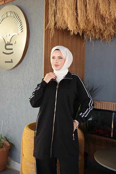 MİMİ Luxury Wear Γυναικείο Σετ Φούτερ Hijab Σετ με φερμουάρ & Κάτω Τοπ