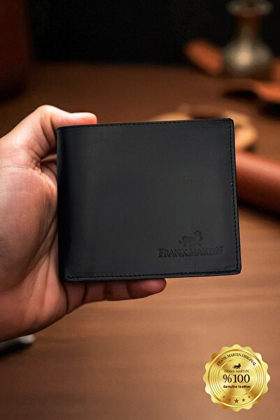 Frank Martin Fox Men's Coin Hidden Compartment Original Genuine Leather Wallet Black