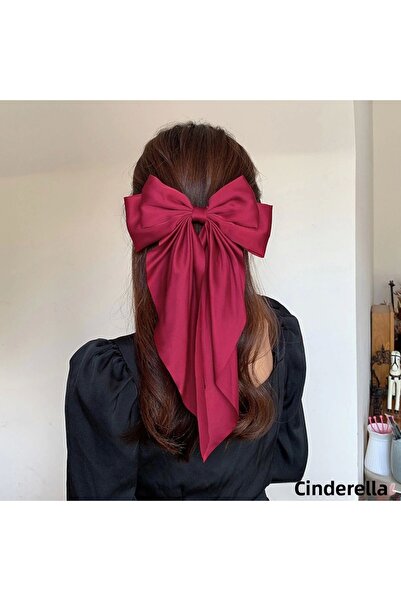 Cinderella Fundita mare din satin pentru femei elegante - agrafă automată agrafă de păr cu panglică burgundă