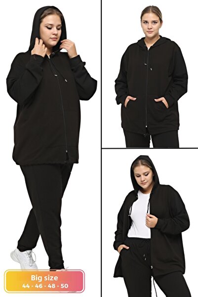 tarzımsüper Σετ Plus Size Ελαστική μέση Comfort Μοντέλο με κουκούλα με φερμουάρ και αθλητικό σετ φόρμας