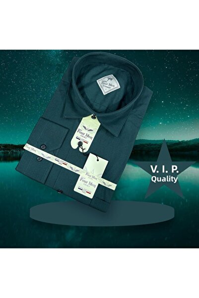 EREN STYLE Cămașă pentru bărbați cu mânecă lungă simplă (model obișnuit)