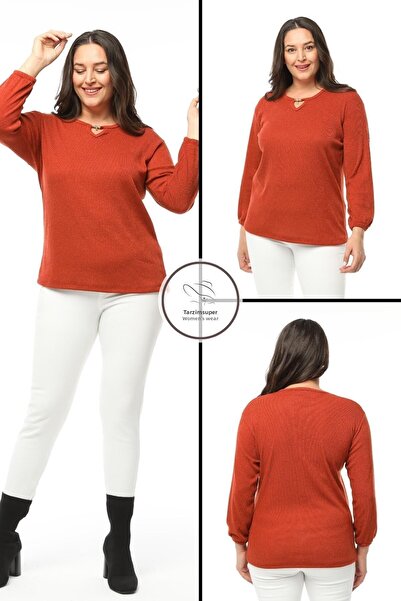 tarzımsüper Large Size Collar Detailed Knitwear Blouse Soft Textured Sleeves with Elastic Comfort Model Stylish Knitwear Sweater