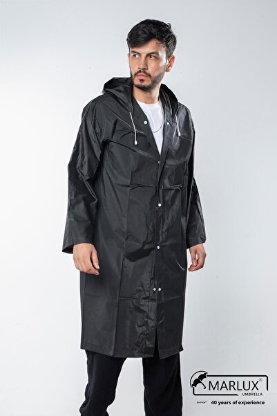 Marlux Women's Men's Raincoat Hooded Snap Fastener Eva Black Raincoat M21mrc881r03