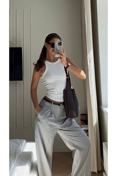 The Champ Clothing Halter Collar Ribbed White Women's Tank Top