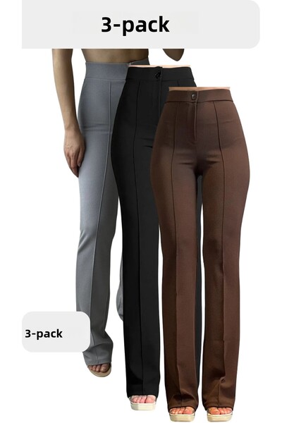 THIFF GYMWEAR طقم بنطال بالازو نسائي من قماش الكريب ليكرا مكون من 3 قطع