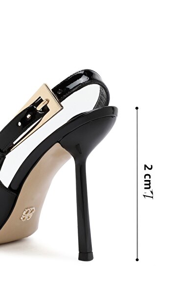 Derimod Women's Black Open Back High Thin Heeled Patent Leather Shoes 25Afd120316