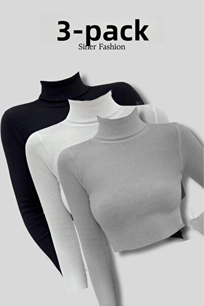 Siner Fashion Női 3 részes garbós, hosszú ujjú bordázott blúz