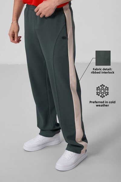 TOMMY LIFE Ανδρικό παντελόνι Palazzo με υφή επιφάνειας Khaki - 82171