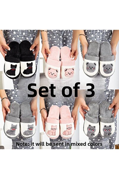 Slipcat Balení 3 dámských zimních domácích pantoflí s potiskem Cat Paw