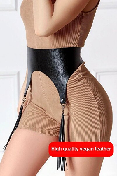 Angels Passion Accesoriu din piele cu ciucuri în stil curea corset pentru fem...