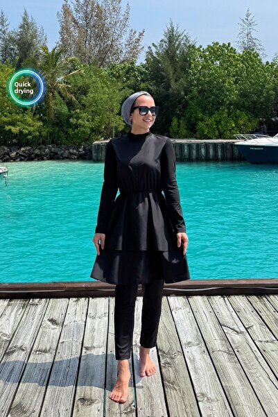 Ka Hijab Princess Full Covered 2-Piece Hijab Swimsuit - Black