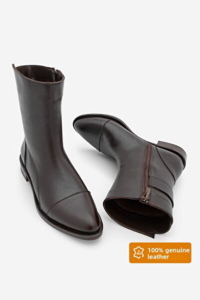 Marjin Γυναικείες μπότες casual από γνήσιο δέρμα με φερμουάρ Tekas Brown