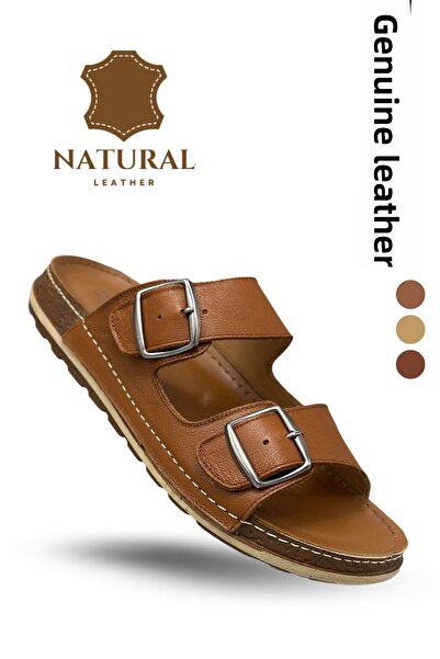 sermoda Genuine Leather Men's Slippers Natural Leather Slippers t Tan