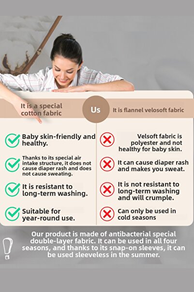 Sarebaby Sare Baby Baby Sleeping Bag 100% Natural Cotton Double Layer Special Fabric Unisex 1.0 Tog