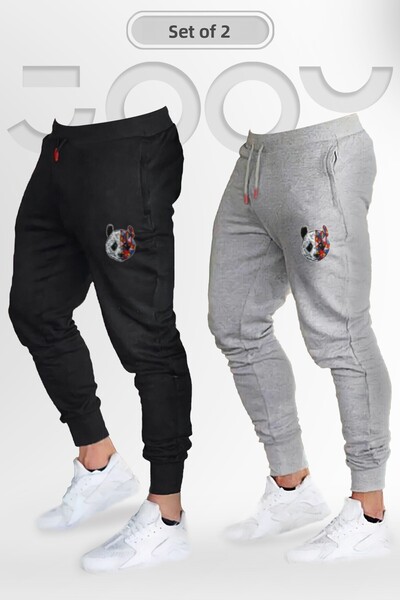 Jooy Company Panda nyomott fésült pamut melegítőnadrág, fekete és szürke 2db-os szett