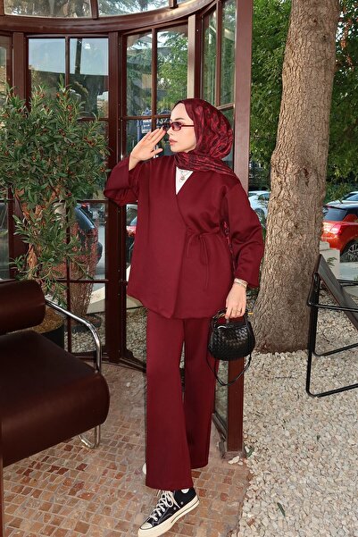 LOCCO Women's Side Tie Suit Burgundy