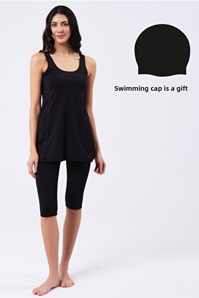 vawensea Women's Lycra Tights Dress Swimsuit Black (with Breast Pad)