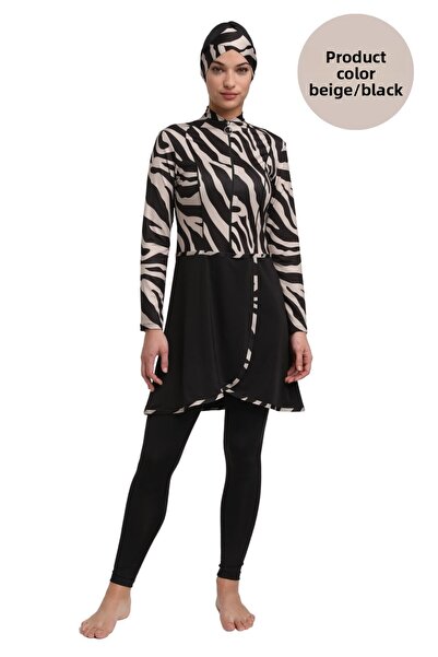 SEBOTEKS Zebra Pattern Pareo Model Closed Hijab Swimsuit with Tights 335012