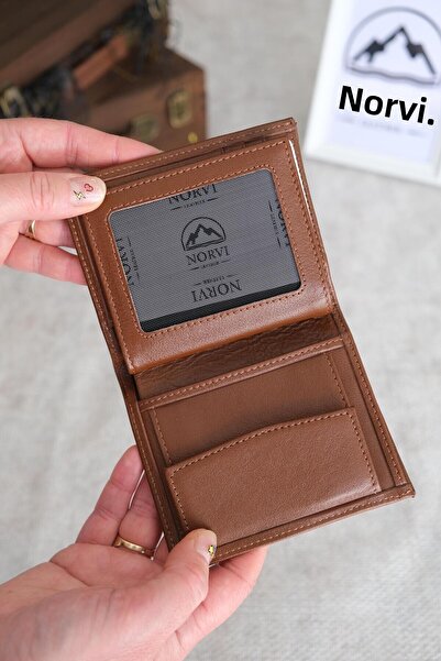 Norvi Leather محفظة من الجلد الطبيعي مع حجرة للعملات المعدنية باللون البني 1002