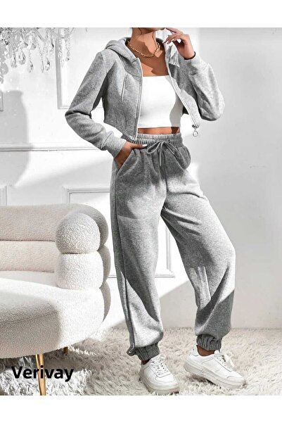 Verivay ( 2 ΤΕΜ ) Σετ Jogger Sweatpants μαύρο-Γκρι Λαστιχένιο πόδι Ψηλόμεσο Φούτερ