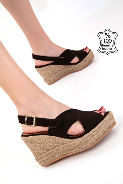 SOHO Brown Suede Genuine Leather Women's Wedge Heeled Shoes 20682