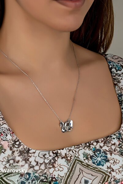 Swaroski قلادة نسائية من الفضة على شكل بجعة بيضاء مرصعة بحجر كريستال زركونيا |   رمز الأناقة والنبل