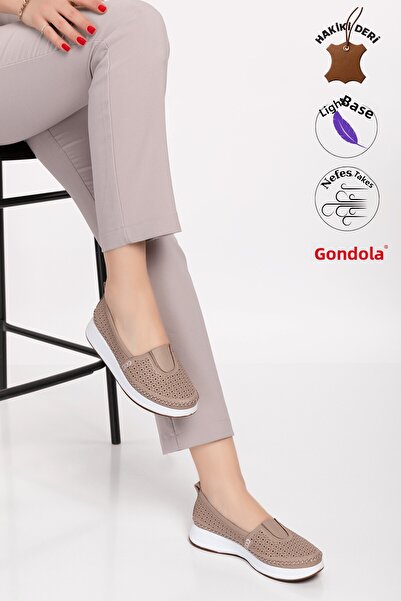 Gondol Pantofi de vară confortabili din piele naturală Kla.14 - bej-gri - 36