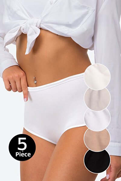 Happy Fox Women's Cotton Panties 5 Pack - Lycra, High Waist, Plus Size, Black, White