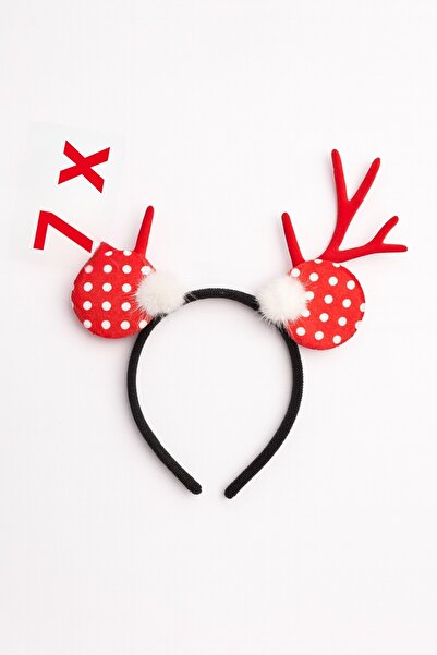 TOYFEST New Year's Deer Antler Puff Feather Red Polka Dot Hair Band Adult Women's Party Crown Accessory