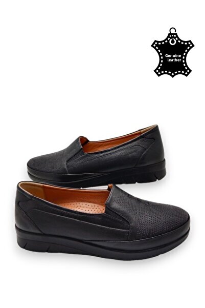 MAGIC SHOES Daily Women's Black Genuine Leather Comfort Full Orthopedic Mother Shoes