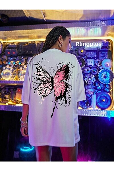 blackbonds Μπλουζάκι από βαμβακερό χτενισμένο υπερμεγέθη λευκό πεταλούδα