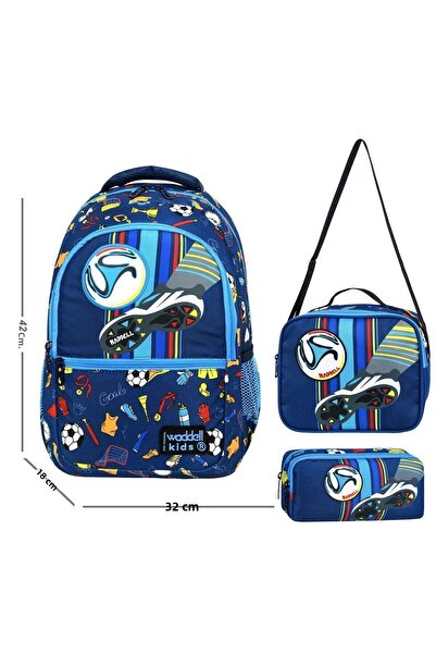 Waddell حقيبة ظهر مدرسية ابتدائية بنمط تطريز كرة القدم للأولاد - حقيبة غداء و...