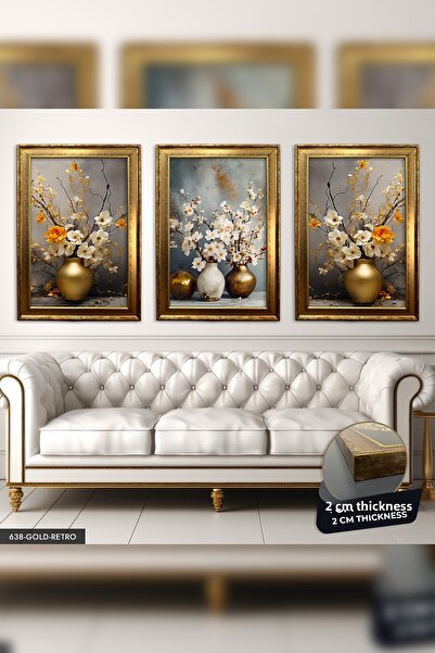 Evinemoda Χρυσό ρετρό ζωγραφική με κορνίζα 3 τεμαχίων CVPLK