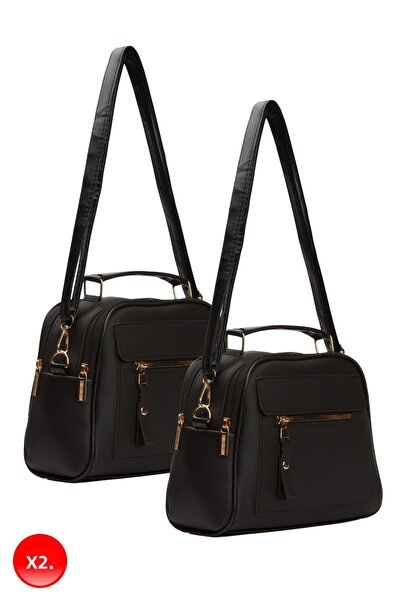 Adelina Bags Γυναικεία καθημερινή τσάντα χεριού και ώμου 2 τεμαχίων μαύρη