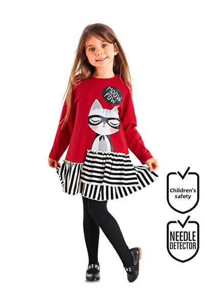 MSHB&G Red Meow Pow Striped Girl's Long Sleeve Ruffle Dress